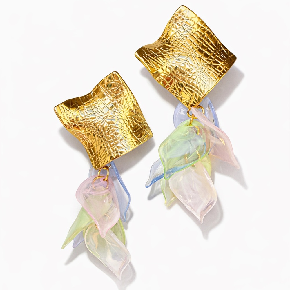 Colorful Dangle Earrings Iridescent Resin Petal Statement Earrings Summer vibes